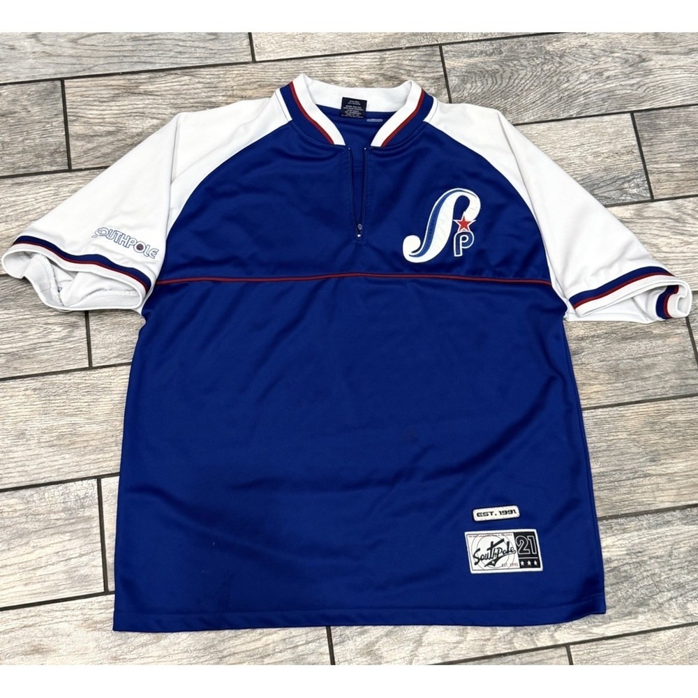 Vintage Y2K Southpole Mens 2X 1/4 Zip Jersey All Players Baseball Skater Hip Hop